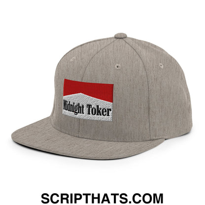 Midnight Toker Cigarette Red Embroidered Flat Bill Brim Snapback Hat Heather Grey