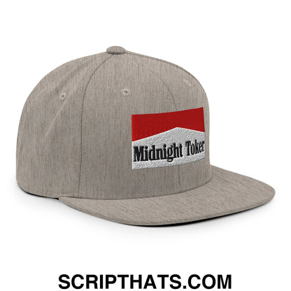 Midnight Toker Cigarette Red Embroidered Flat Bill Brim Snapback Hat Heather Grey