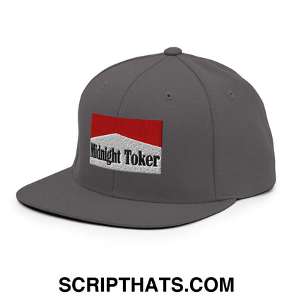 Midnight Toker Cigarette Red Embroidered Flat Bill Brim Snapback Hat Dark Grey