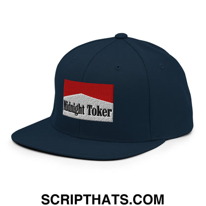 Midnight Toker Cigarette Red Embroidered Flat Bill Brim Snapback Hat Dark Navy