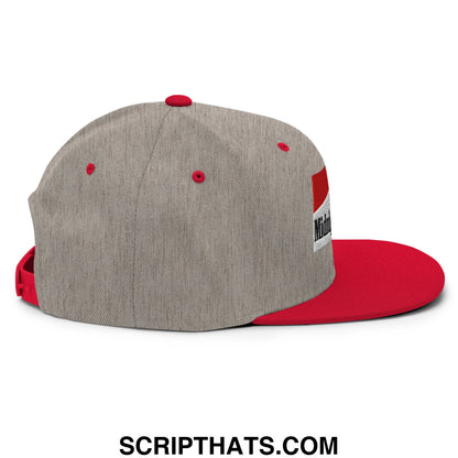 Midnight Toker Cigarette Red Embroidered Flat Bill Brim Snapback Hat Heather Grey Red