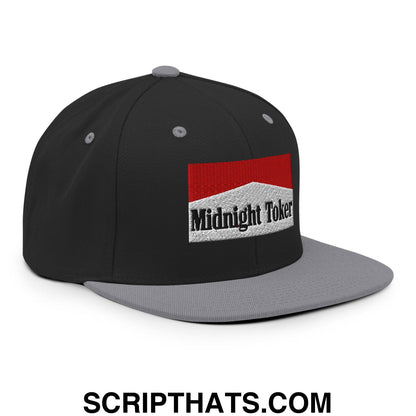 Midnight Toker Cigarette Red Embroidered Flat Bill Brim Snapback Hat Black Silver