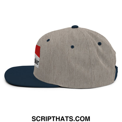 Midnight Toker Cigarette Red Embroidered Flat Bill Brim Snapback Hat Heather Grey Navy