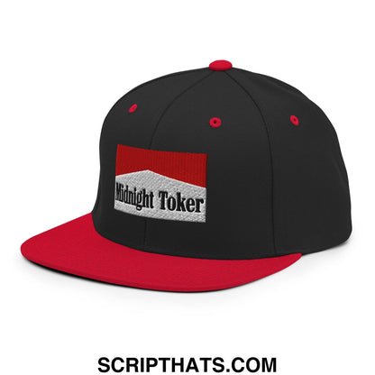 Midnight Toker Cigarette Red Embroidered Flat Bill Brim Snapback Hat Black Red