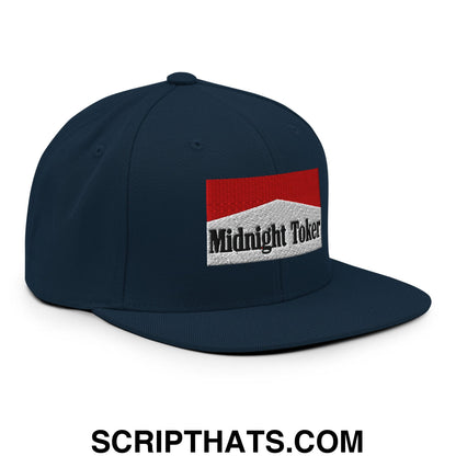 Midnight Toker Cigarette Red Embroidered Flat Bill Brim Snapback Hat Dark Navy
