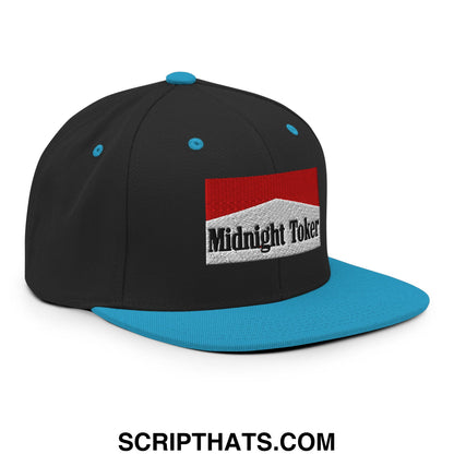 Midnight Toker Cigarette Red Embroidered Flat Bill Brim Snapback Hat Black Teal