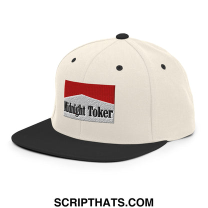 Midnight Toker Cigarette Red Embroidered Flat Bill Brim Snapback Hat Natural Black