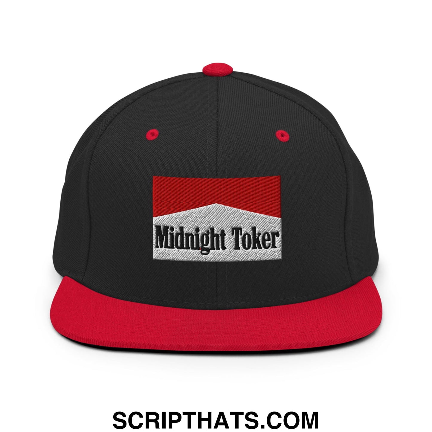 Midnight Toker Cigarette Red Embroidered Flat Bill Brim Snapback Hat Black Red