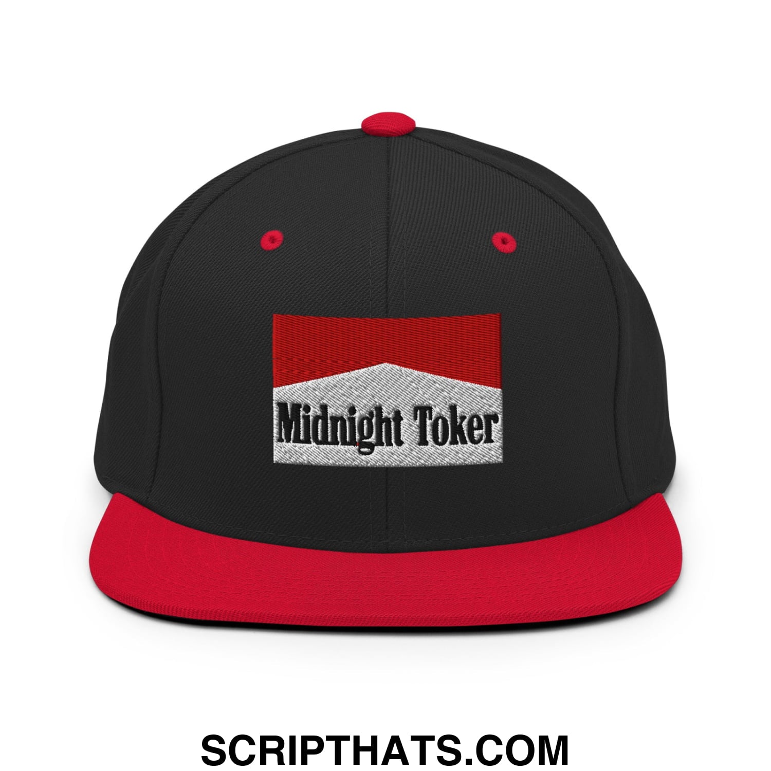 Midnight Toker Cigarette Red Embroidered Flat Bill Brim Snapback Hat Black Red