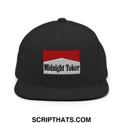 Midnight Toker Cigarette Red Embroidered Flat Bill Brim Snapback Hat Black
