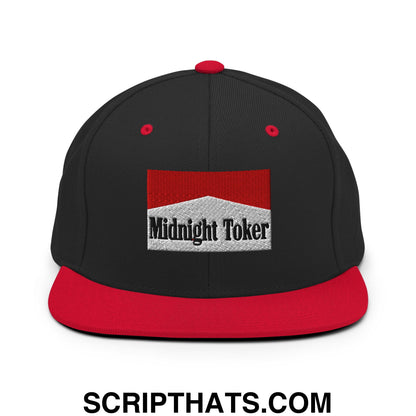 Midnight Toker Cigarette Red Embroidered Flat Bill Brim Snapback Hat Black Red