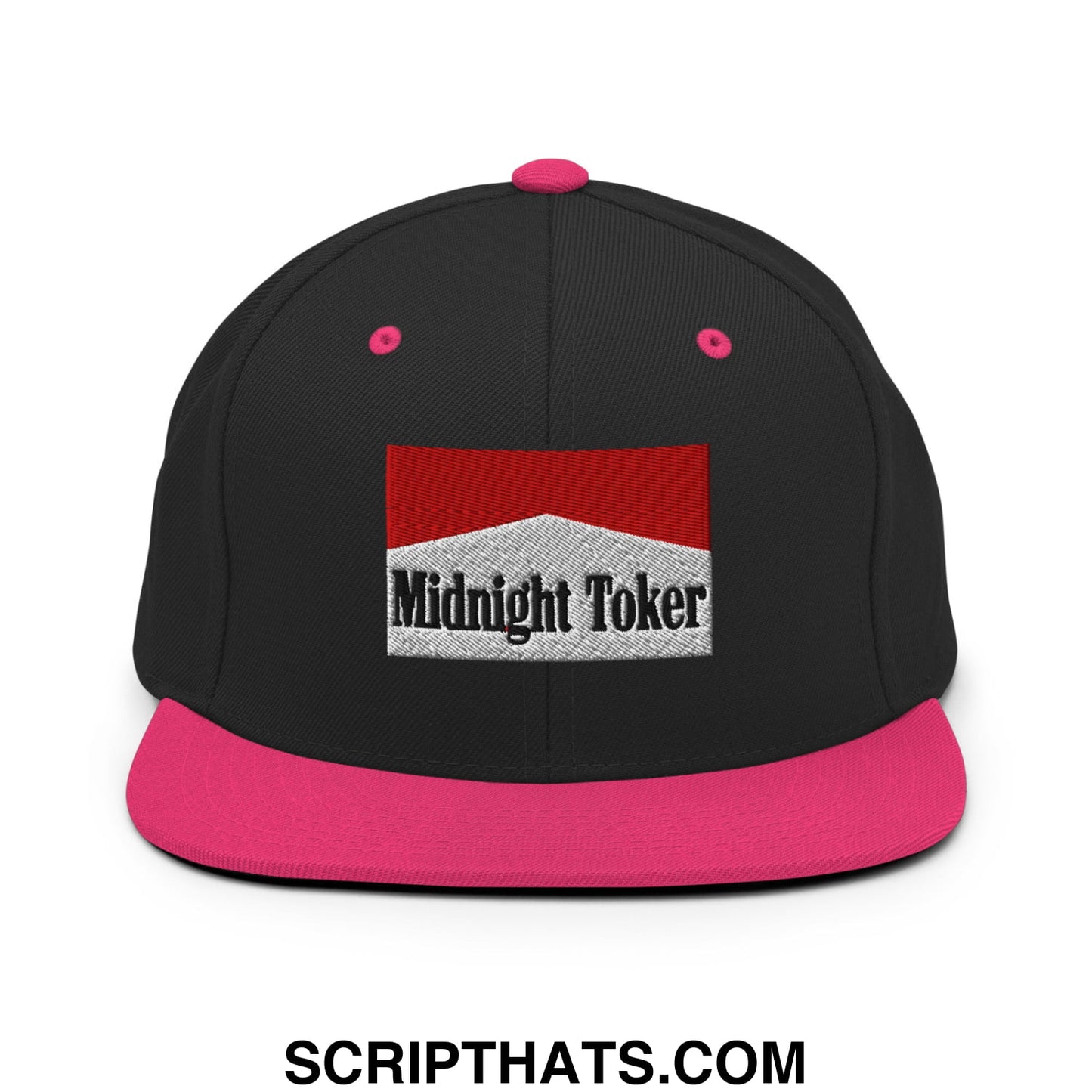 Midnight Toker Cigarette Red Embroidered Flat Bill Brim Snapback Hat Black Neon Pink