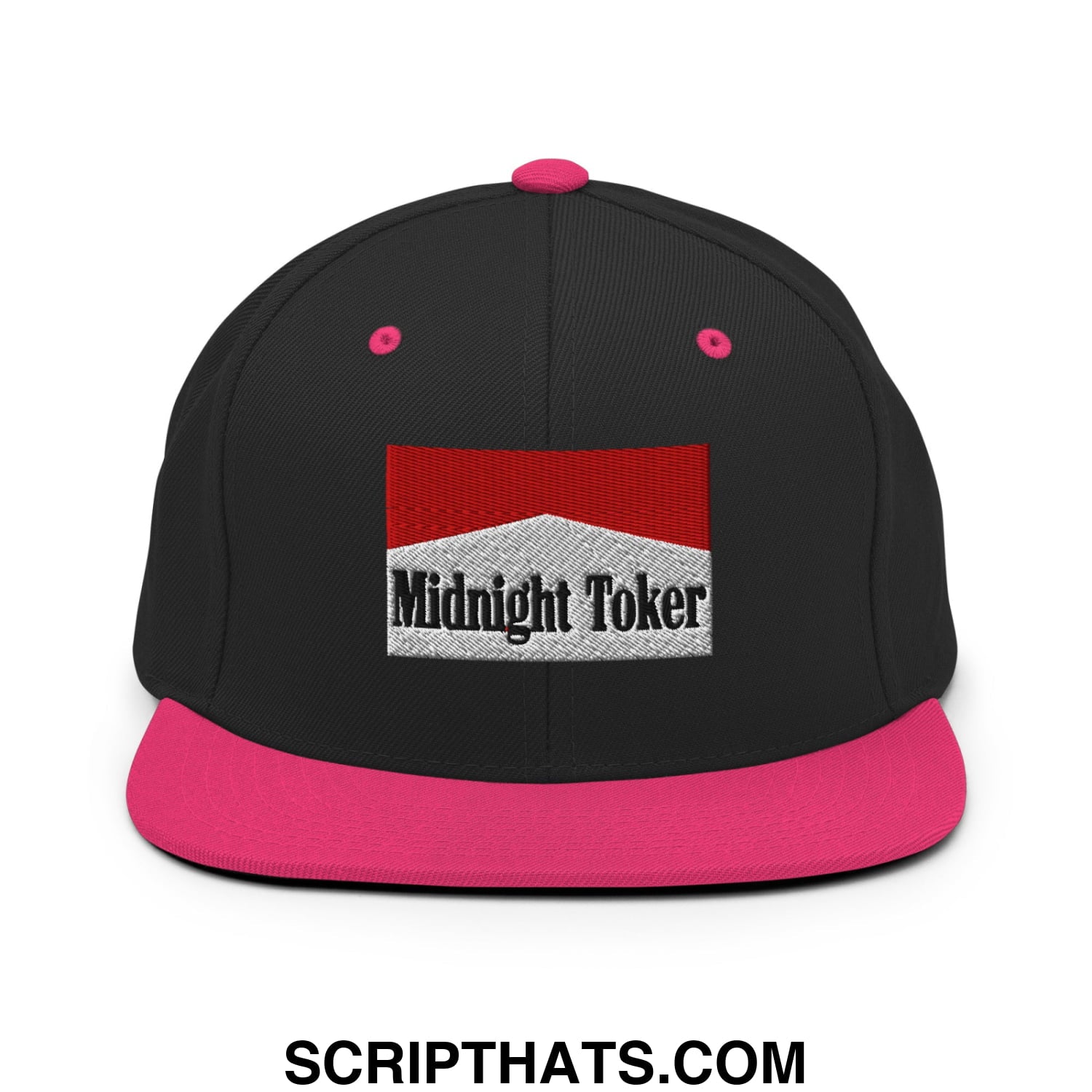 Midnight Toker Cigarette Red Embroidered Flat Bill Brim Snapback Hat Black Neon Pink