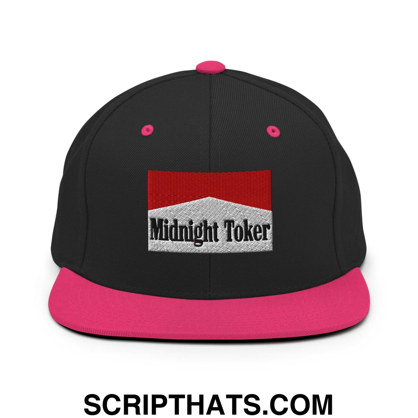 Midnight Toker Cigarette Red Embroidered Flat Bill Brim Snapback Hat Black Neon Pink