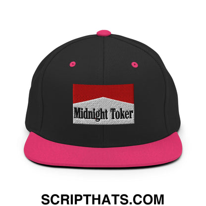 Midnight Toker Cigarette Red Embroidered Flat Bill Brim Snapback Hat Black Neon Pink