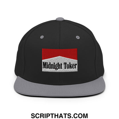 Midnight Toker Cigarette Red Embroidered Flat Bill Brim Snapback Hat Black Silver