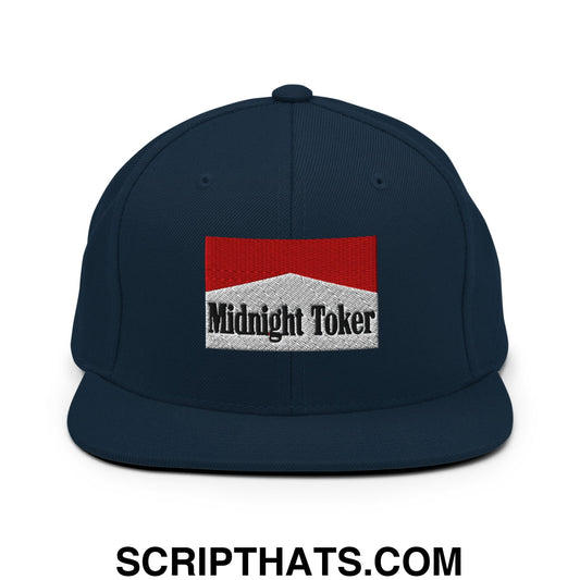 Midnight Toker Cigarette Red Embroidered Flat Bill Brim Snapback Hat Dark Navy