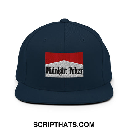 Midnight Toker Cigarette Red Embroidered Flat Bill Brim Snapback Hat Dark Navy