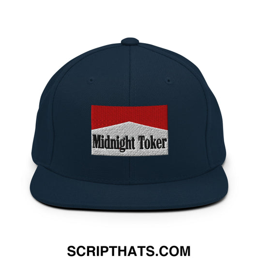 Midnight Toker Cigarette Red Embroidered Flat Bill Brim Snapback Hat Dark Navy