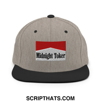 Midnight Toker Cigarette Red Embroidered Flat Bill Brim Snapback Hat Heather Black