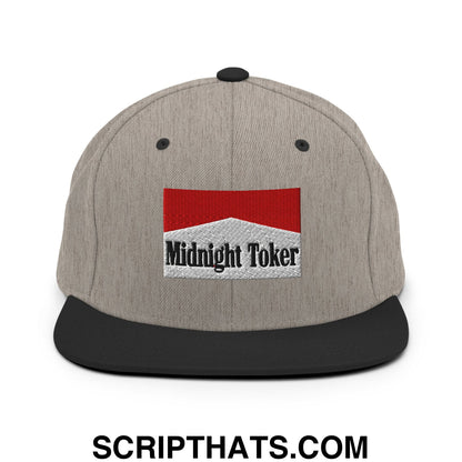 Midnight Toker Cigarette Red Embroidered Flat Bill Brim Snapback Hat Heather Black