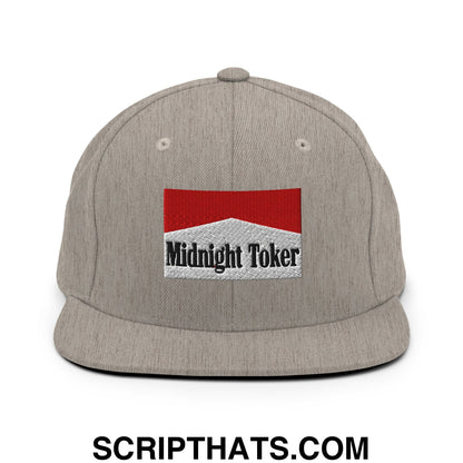 Midnight Toker Cigarette Red Embroidered Flat Bill Brim Snapback Hat Heather Grey
