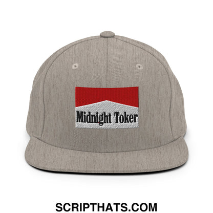 Midnight Toker Cigarette Red Embroidered Flat Bill Brim Snapback Hat Heather Grey