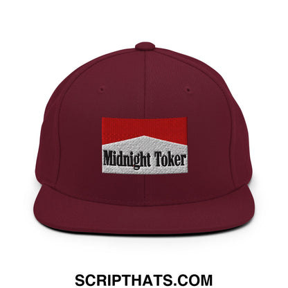 Midnight Toker Cigarette Red Embroidered Flat Bill Brim Snapback Hat Maroon