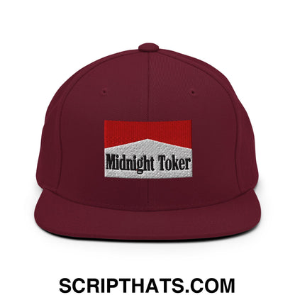 Midnight Toker Cigarette Red Embroidered Flat Bill Brim Snapback Hat Maroon
