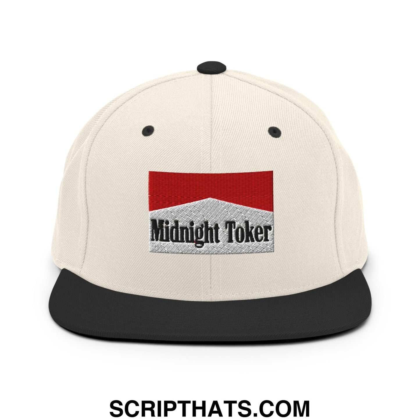 Midnight Toker Cigarette Red Embroidered Flat Bill Brim Snapback Hat Natural Black