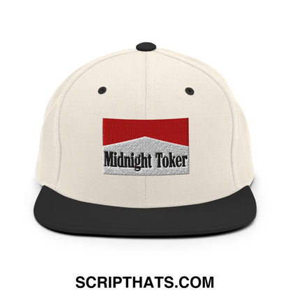 Midnight Toker Cigarette Red Embroidered Flat Bill Brim Snapback Hat Natural Black