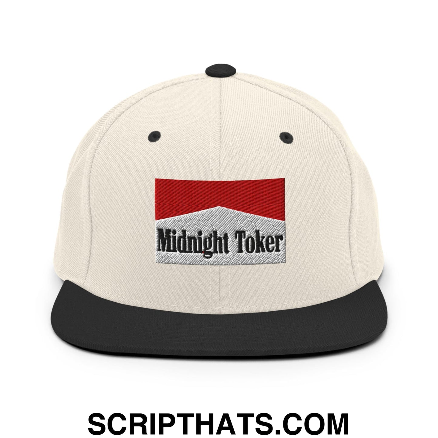 Midnight Toker Cigarette Red Embroidered Flat Bill Brim Snapback Hat Natural Black