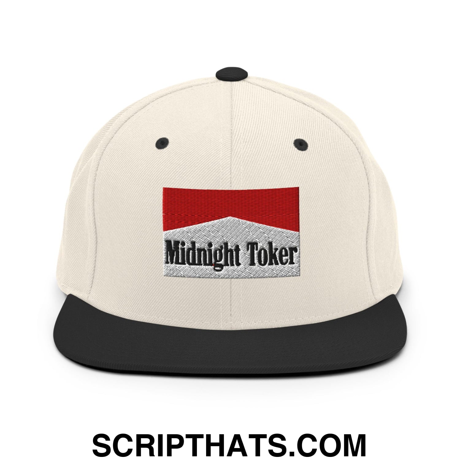Midnight Toker Cigarette Red Embroidered Flat Bill Brim Snapback Hat Natural Black
