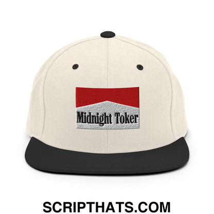 Midnight Toker Cigarette Red Embroidered Flat Bill Brim Snapback Hat Natural Black