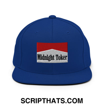 Midnight Toker Cigarette Red Embroidered Flat Bill Brim Snapback Hat Royal Blue