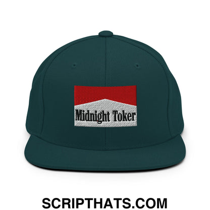 Midnight Toker Cigarette Red Embroidered Flat Bill Brim Snapback Hat Spruce