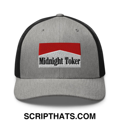 Midnight Toker Cigarette Red Embroidered Mesh Trucker Hat Heather Black