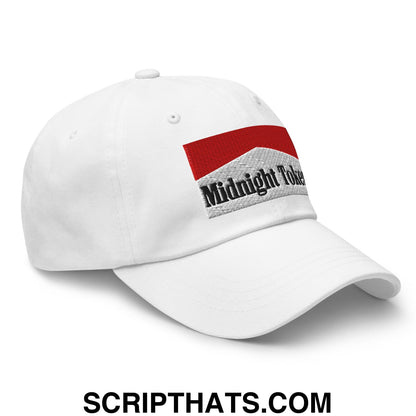 Midnight Toker Cigarette Red Embroidered Unstructured Dad Hat White