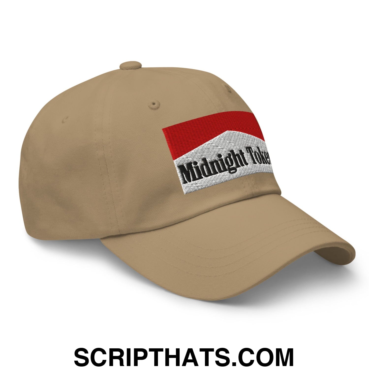 Midnight Toker Cigarette Red Embroidered Unstructured Dad Hat Khaki