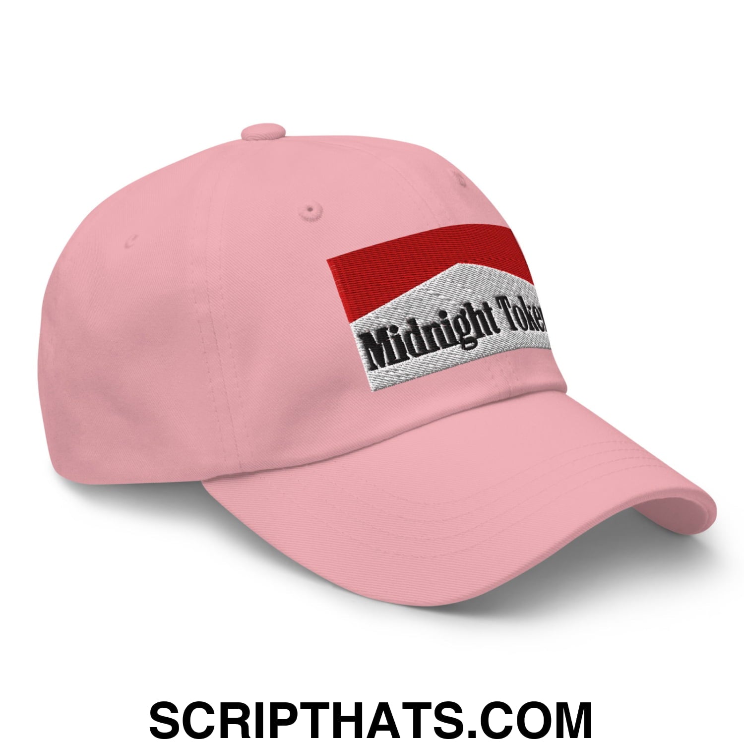Midnight Toker Cigarette Red Embroidered Unstructured Dad Hat Pink