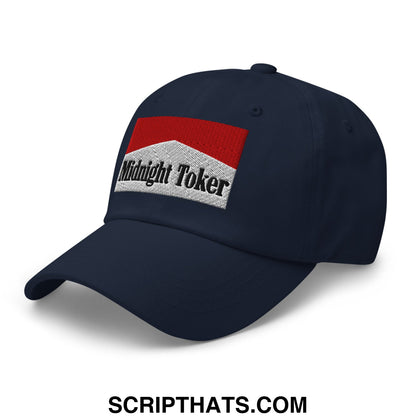 Midnight Toker Cigarette Red Embroidered Unstructured Dad Hat Navy