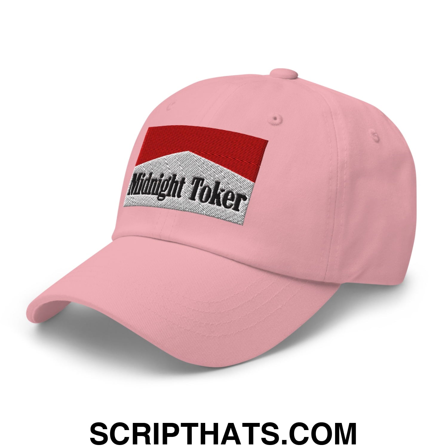 Midnight Toker Cigarette Red Embroidered Unstructured Dad Hat Pink