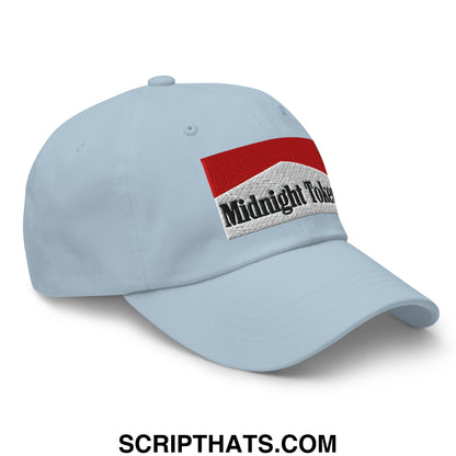 Midnight Toker Cigarette Red Embroidered Unstructured Dad Hat Light Blue