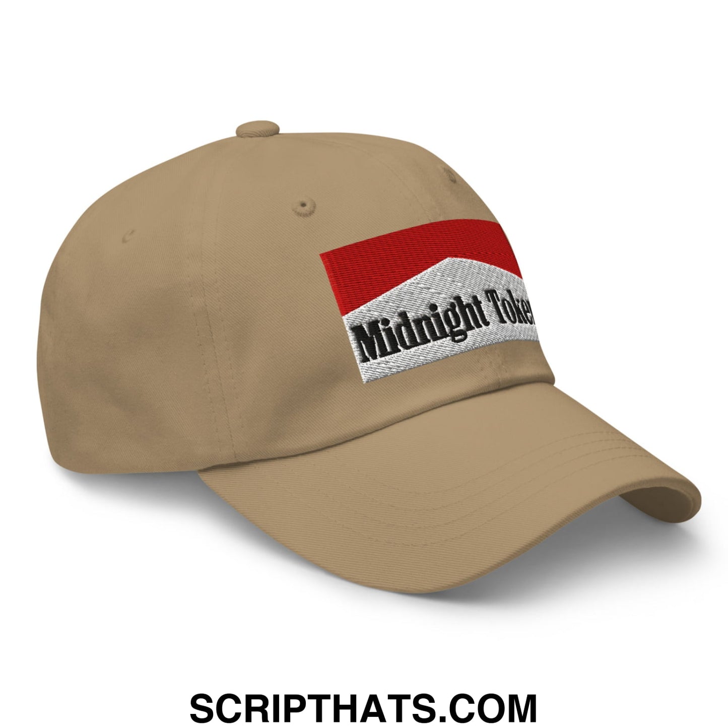 Midnight Toker Cigarette Red Embroidered Unstructured Dad Hat Khaki