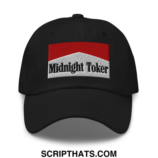 Midnight Toker Cigarette Red Embroidered Unstructured Dad Hat Black