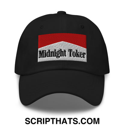 Midnight Toker Cigarette Red Embroidered Unstructured Dad Hat Black
