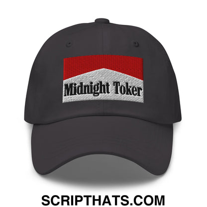 Midnight Toker Cigarette Red Embroidered Unstructured Dad Hat Dark Grey
