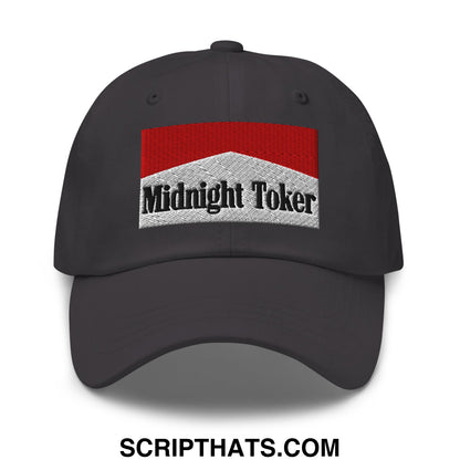 Midnight Toker Cigarette Red Embroidered Unstructured Dad Hat Dark Grey