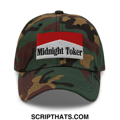 Midnight Toker Cigarette Red Embroidered Unstructured Dad Hat Green Camo