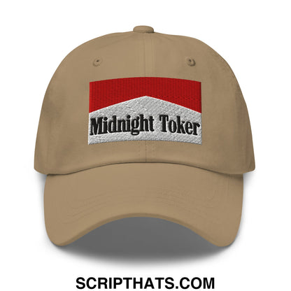 Midnight Toker Cigarette Red Embroidered Unstructured Dad Hat Khaki